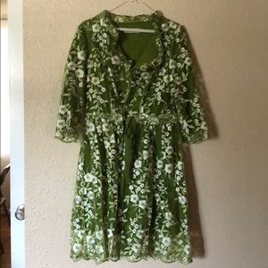 Lace green long jacket